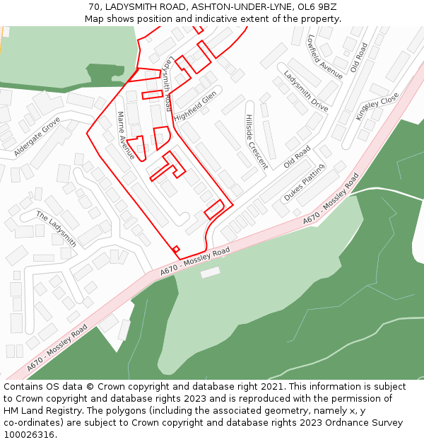 70, LADYSMITH ROAD, ASHTON-UNDER-LYNE, OL6 9BZ: Location map and indicative extent of plot