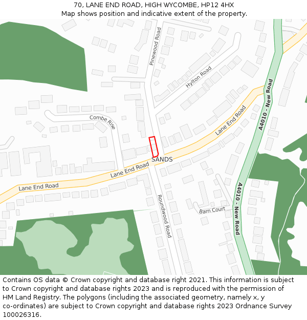 70, LANE END ROAD, HIGH WYCOMBE, HP12 4HX: Location map and indicative extent of plot