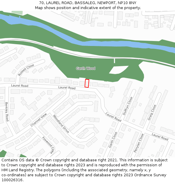 70, LAUREL ROAD, BASSALEG, NEWPORT, NP10 8NY: Location map and indicative extent of plot