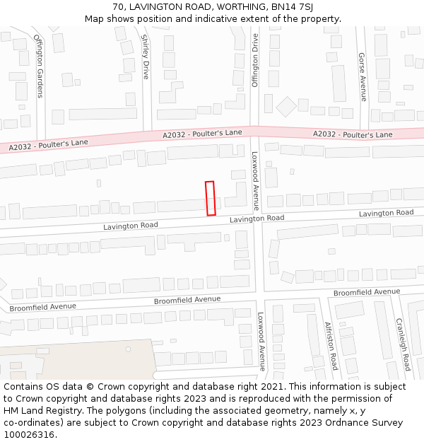 70, LAVINGTON ROAD, WORTHING, BN14 7SJ: Location map and indicative extent of plot