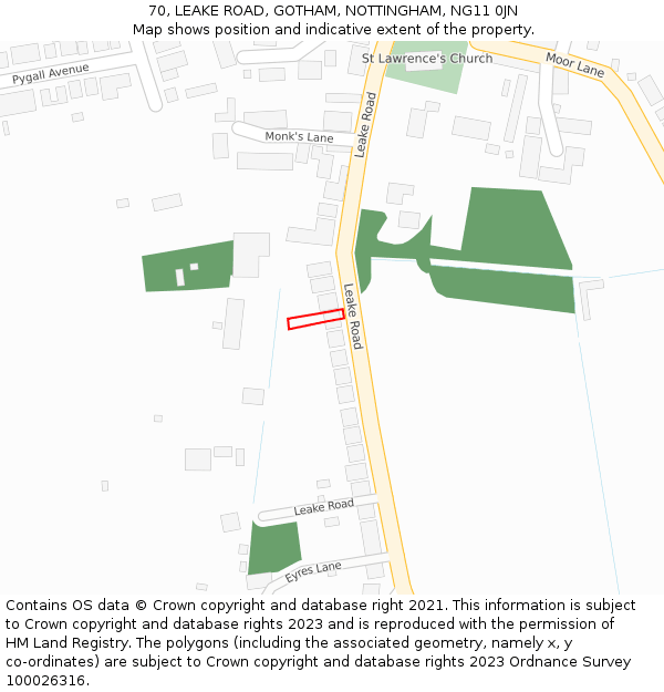 70, LEAKE ROAD, GOTHAM, NOTTINGHAM, NG11 0JN: Location map and indicative extent of plot