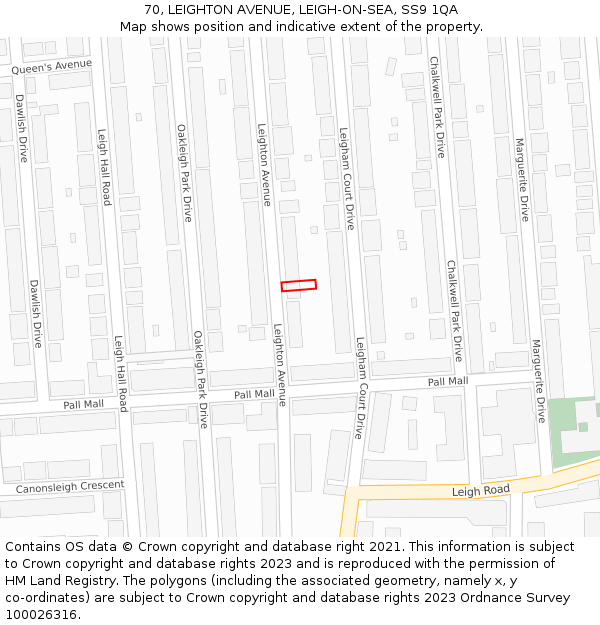 70, LEIGHTON AVENUE, LEIGH-ON-SEA, SS9 1QA: Location map and indicative extent of plot