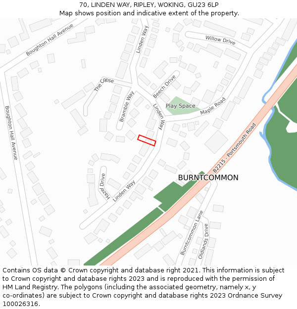 70, LINDEN WAY, RIPLEY, WOKING, GU23 6LP: Location map and indicative extent of plot