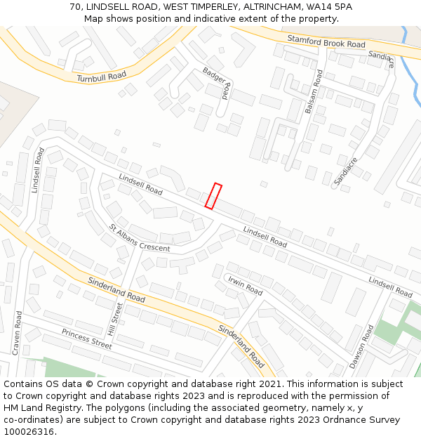 70, LINDSELL ROAD, WEST TIMPERLEY, ALTRINCHAM, WA14 5PA: Location map and indicative extent of plot