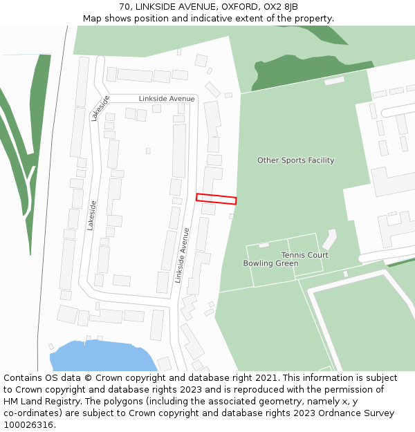 70, LINKSIDE AVENUE, OXFORD, OX2 8JB: Location map and indicative extent of plot