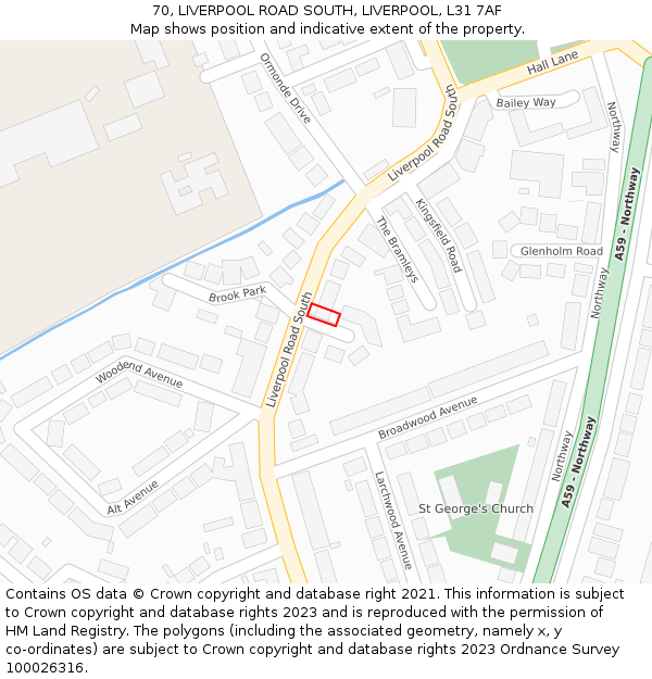 70, LIVERPOOL ROAD SOUTH, LIVERPOOL, L31 7AF: Location map and indicative extent of plot