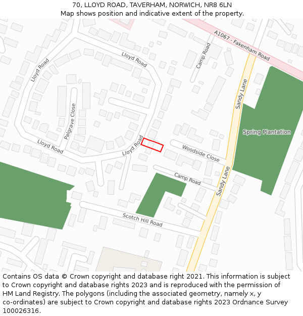70, LLOYD ROAD, TAVERHAM, NORWICH, NR8 6LN: Location map and indicative extent of plot