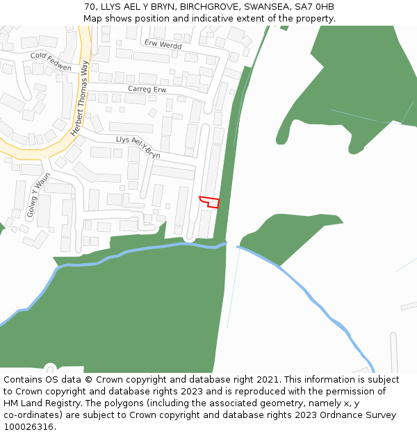 70, LLYS AEL Y BRYN, BIRCHGROVE, SWANSEA, SA7 0HB: Location map and indicative extent of plot