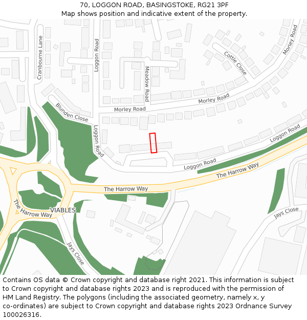 70, LOGGON ROAD, BASINGSTOKE, RG21 3PF: Location map and indicative extent of plot