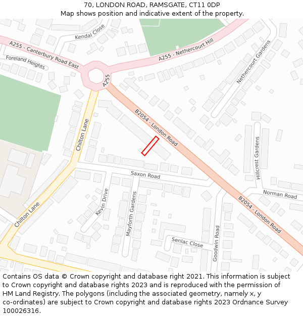 70, LONDON ROAD, RAMSGATE, CT11 0DP: Location map and indicative extent of plot