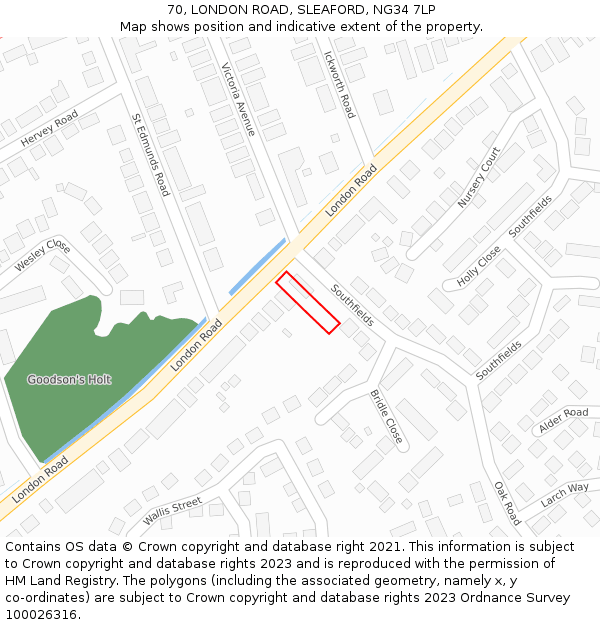 70, LONDON ROAD, SLEAFORD, NG34 7LP: Location map and indicative extent of plot