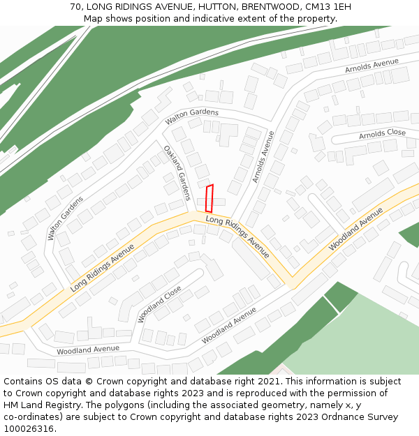 70, LONG RIDINGS AVENUE, HUTTON, BRENTWOOD, CM13 1EH: Location map and indicative extent of plot