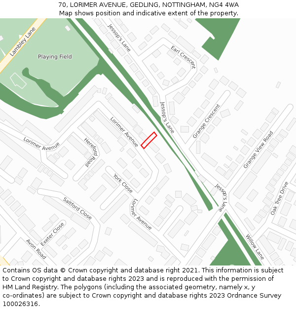 70, LORIMER AVENUE, GEDLING, NOTTINGHAM, NG4 4WA: Location map and indicative extent of plot