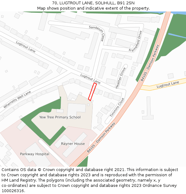 70, LUGTROUT LANE, SOLIHULL, B91 2SN: Location map and indicative extent of plot