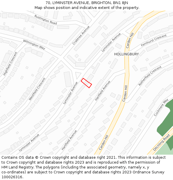 70, LYMINSTER AVENUE, BRIGHTON, BN1 8JN: Location map and indicative extent of plot