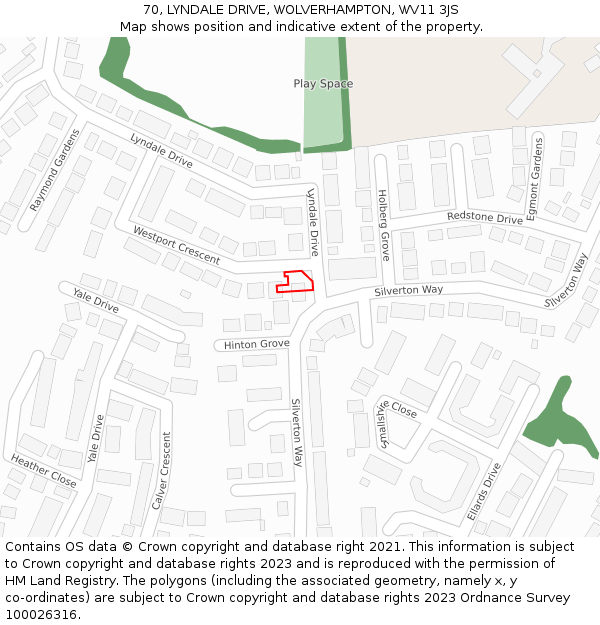 70, LYNDALE DRIVE, WOLVERHAMPTON, WV11 3JS: Location map and indicative extent of plot