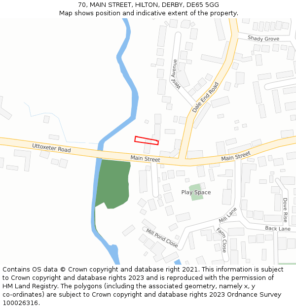 70, MAIN STREET, HILTON, DERBY, DE65 5GG: Location map and indicative extent of plot