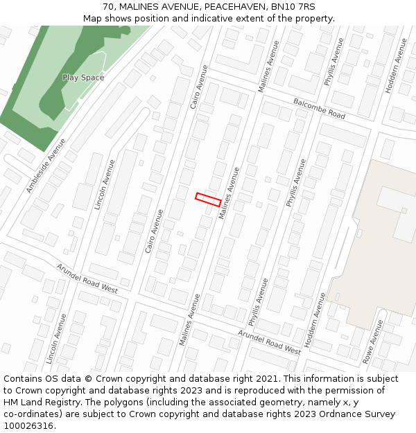 70, MALINES AVENUE, PEACEHAVEN, BN10 7RS: Location map and indicative extent of plot