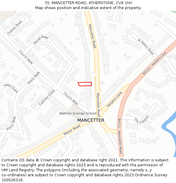 70, MANCETTER ROAD, ATHERSTONE, CV9 1NY: Location map and indicative extent of plot