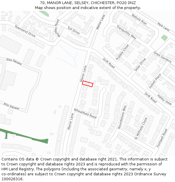 70, MANOR LANE, SELSEY, CHICHESTER, PO20 0NZ: Location map and indicative extent of plot