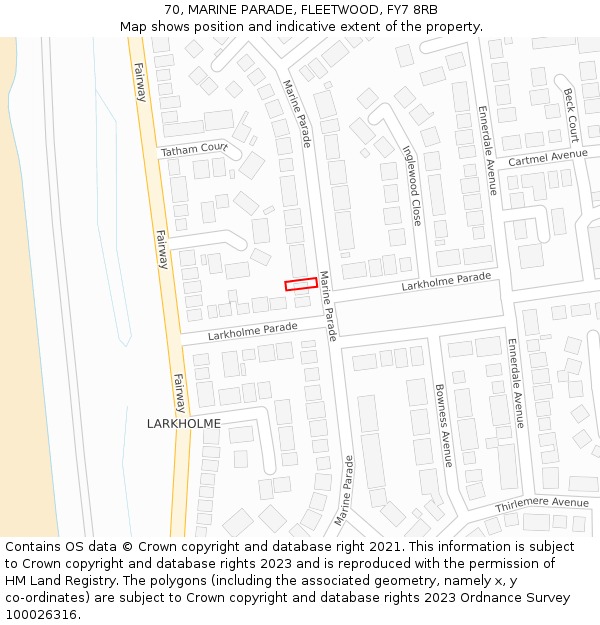 70, MARINE PARADE, FLEETWOOD, FY7 8RB: Location map and indicative extent of plot