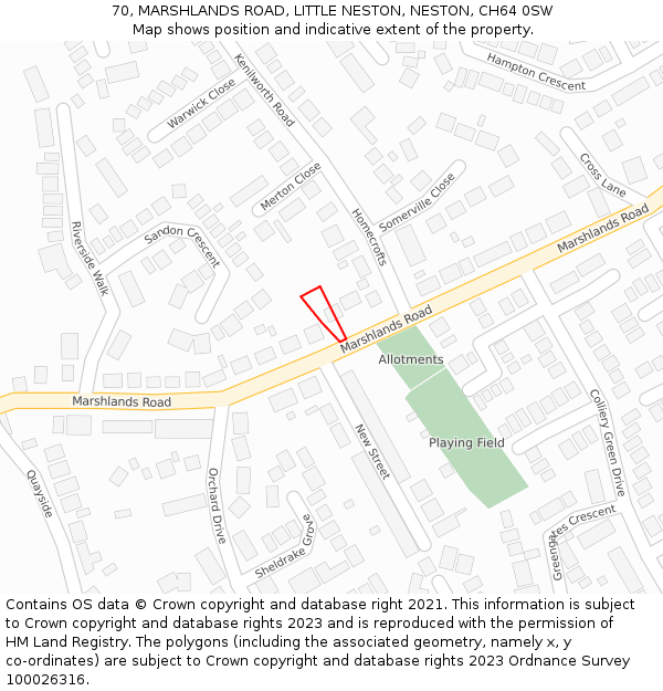 70, MARSHLANDS ROAD, LITTLE NESTON, NESTON, CH64 0SW: Location map and indicative extent of plot