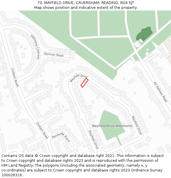 70, MAYFIELD DRIVE, CAVERSHAM, READING, RG4 5JT: Location map and indicative extent of plot