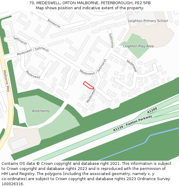 70, MEDESWELL, ORTON MALBORNE, PETERBOROUGH, PE2 5PB: Location map and indicative extent of plot