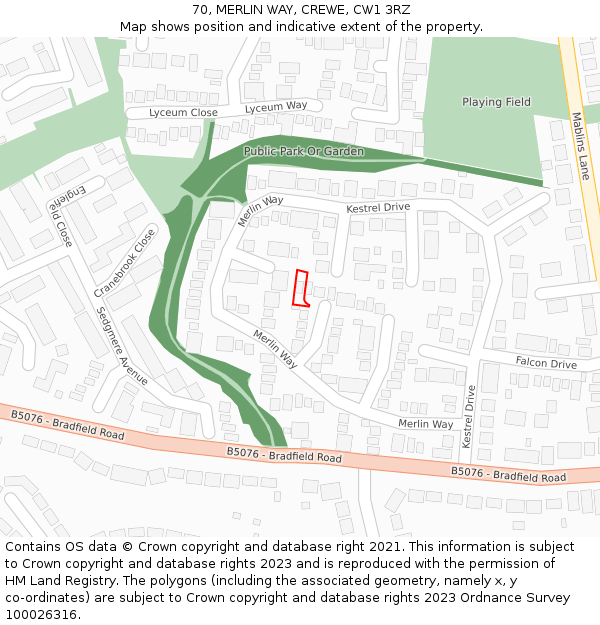 70, MERLIN WAY, CREWE, CW1 3RZ: Location map and indicative extent of plot