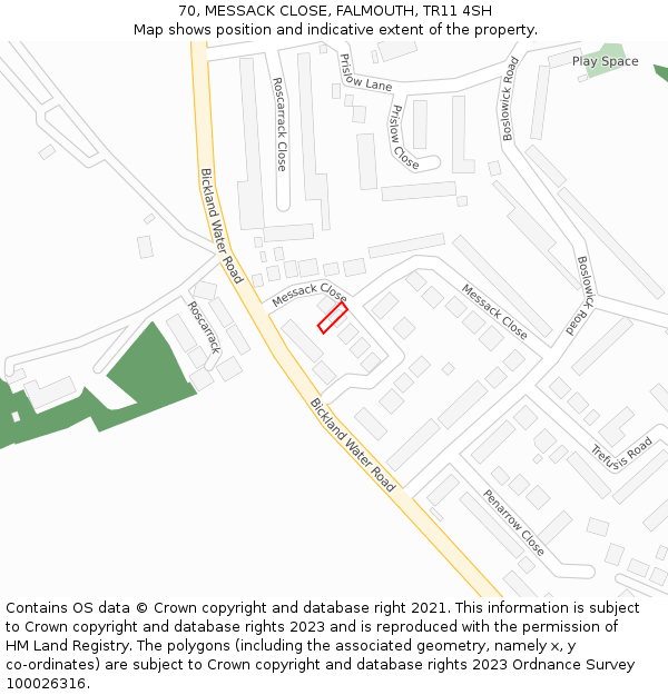 70, MESSACK CLOSE, FALMOUTH, TR11 4SH: Location map and indicative extent of plot