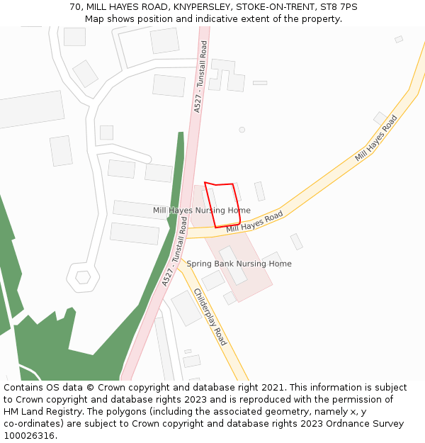 70, MILL HAYES ROAD, KNYPERSLEY, STOKE-ON-TRENT, ST8 7PS: Location map and indicative extent of plot