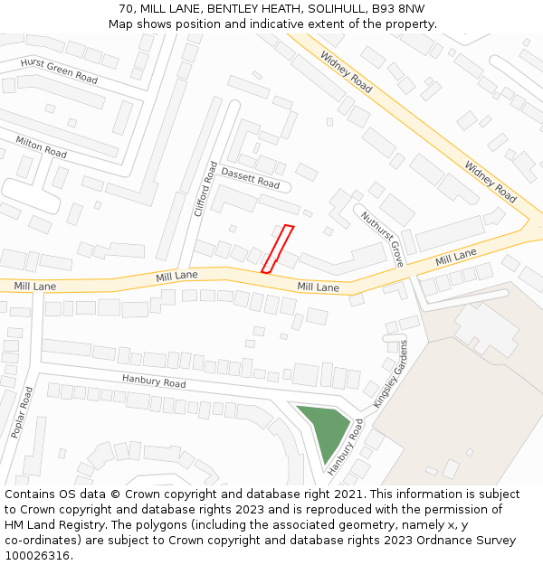 70, MILL LANE, BENTLEY HEATH, SOLIHULL, B93 8NW: Location map and indicative extent of plot