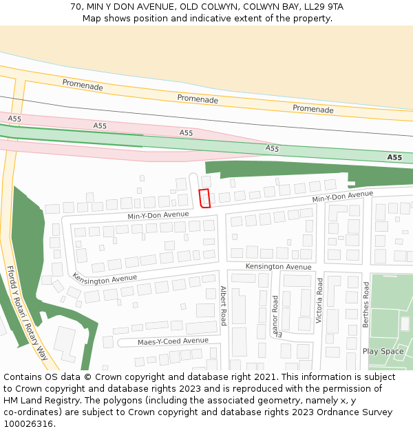 70, MIN Y DON AVENUE, OLD COLWYN, COLWYN BAY, LL29 9TA: Location map and indicative extent of plot