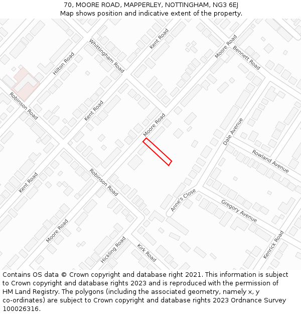 70, MOORE ROAD, MAPPERLEY, NOTTINGHAM, NG3 6EJ: Location map and indicative extent of plot