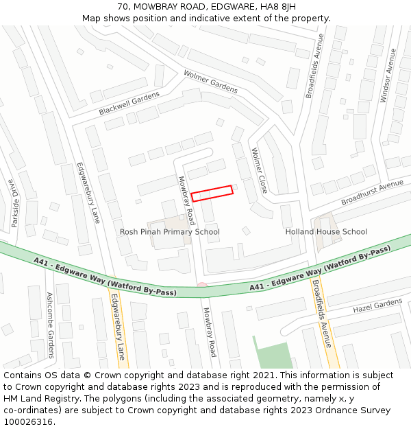 70, MOWBRAY ROAD, EDGWARE, HA8 8JH: Location map and indicative extent of plot