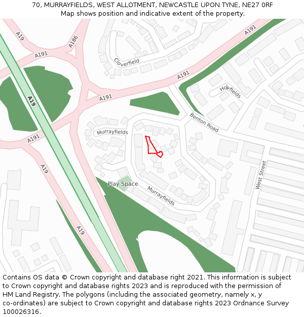 70, MURRAYFIELDS, WEST ALLOTMENT, NEWCASTLE UPON TYNE, NE27 0RF: Location map and indicative extent of plot