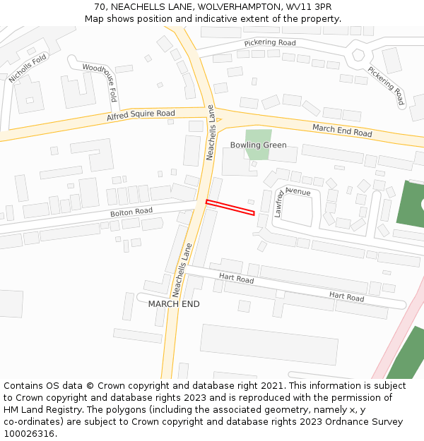 70, NEACHELLS LANE, WOLVERHAMPTON, WV11 3PR: Location map and indicative extent of plot