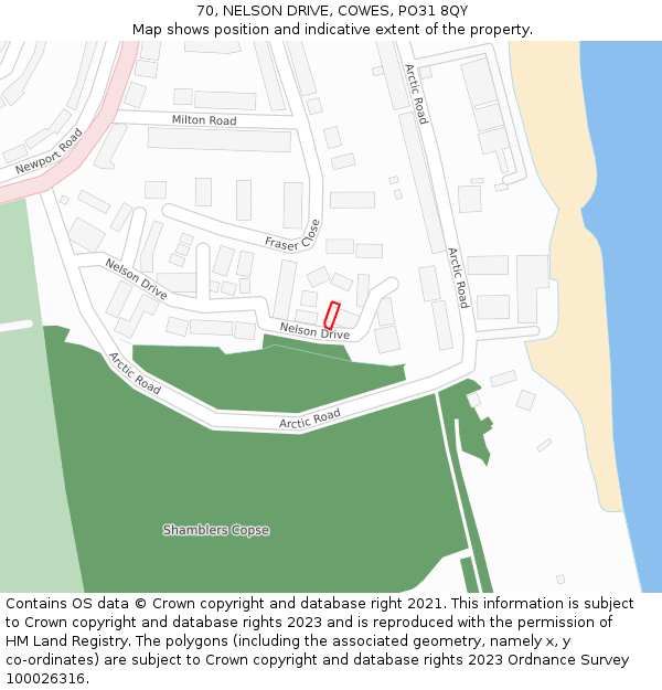 70, NELSON DRIVE, COWES, PO31 8QY: Location map and indicative extent of plot