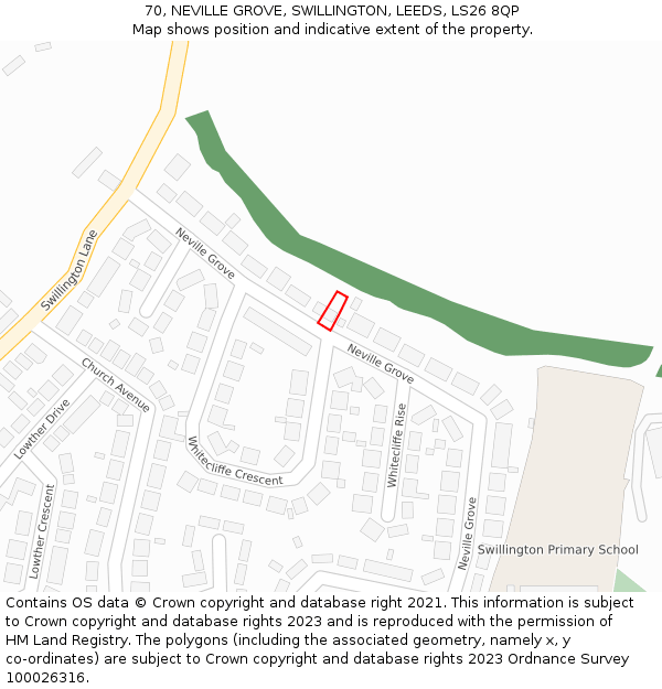 70, NEVILLE GROVE, SWILLINGTON, LEEDS, LS26 8QP: Location map and indicative extent of plot