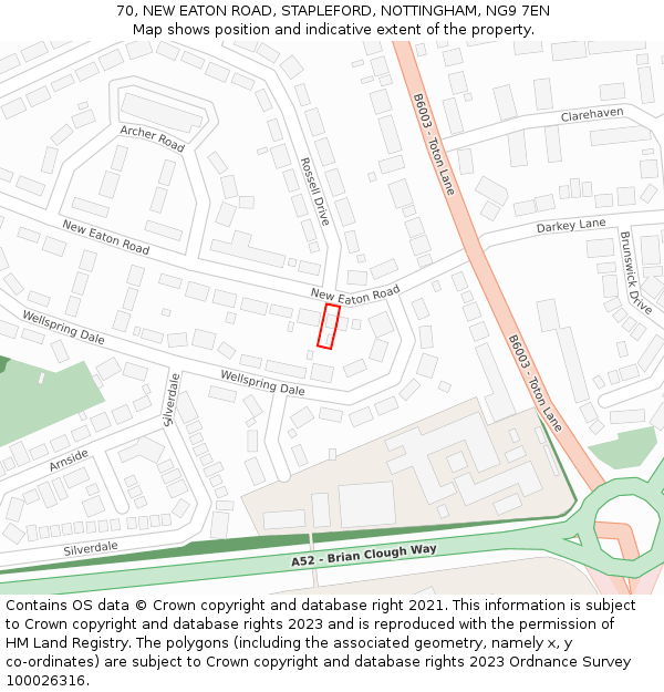 70, NEW EATON ROAD, STAPLEFORD, NOTTINGHAM, NG9 7EN: Location map and indicative extent of plot