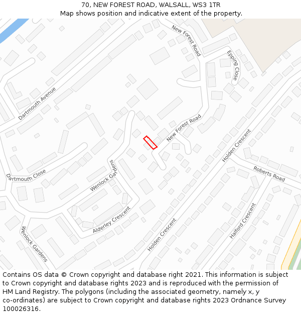 70, NEW FOREST ROAD, WALSALL, WS3 1TR: Location map and indicative extent of plot