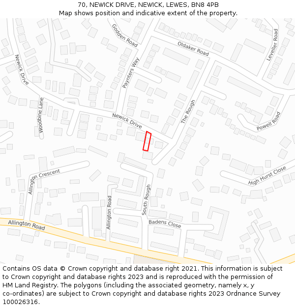 70, NEWICK DRIVE, NEWICK, LEWES, BN8 4PB: Location map and indicative extent of plot