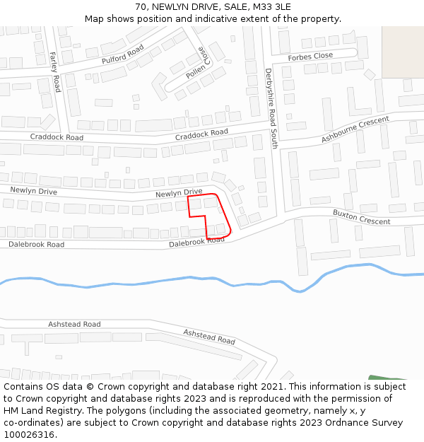 70, NEWLYN DRIVE, SALE, M33 3LE: Location map and indicative extent of plot