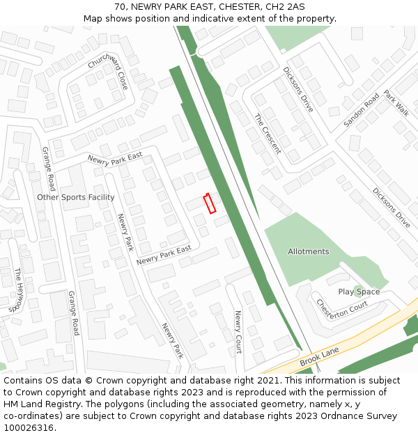 70, NEWRY PARK EAST, CHESTER, CH2 2AS: Location map and indicative extent of plot