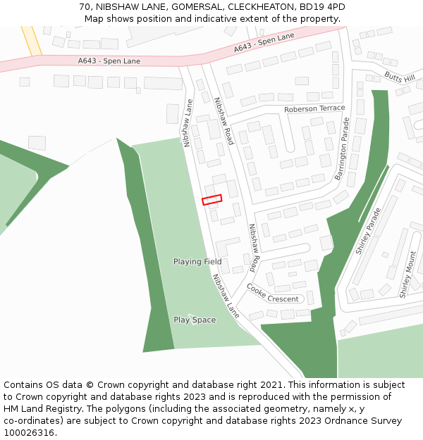70, NIBSHAW LANE, GOMERSAL, CLECKHEATON, BD19 4PD: Location map and indicative extent of plot