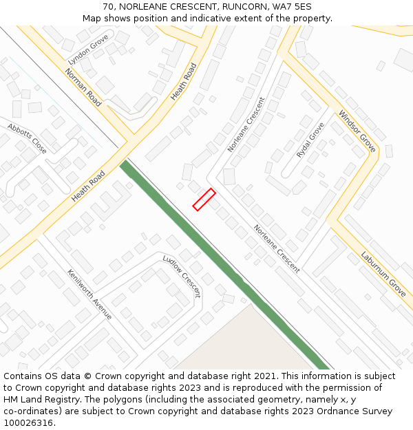 70, NORLEANE CRESCENT, RUNCORN, WA7 5ES: Location map and indicative extent of plot