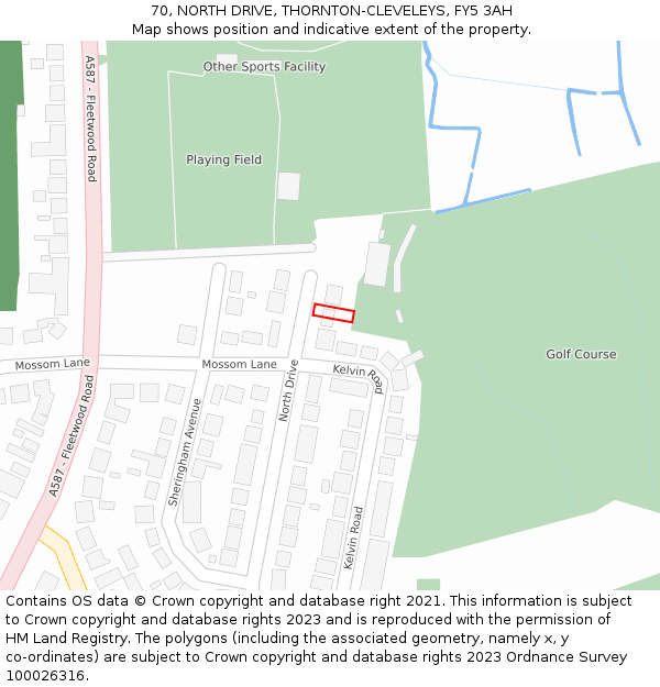 70, NORTH DRIVE, THORNTON-CLEVELEYS, FY5 3AH: Location map and indicative extent of plot