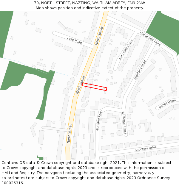 70, NORTH STREET, NAZEING, WALTHAM ABBEY, EN9 2NW: Location map and indicative extent of plot