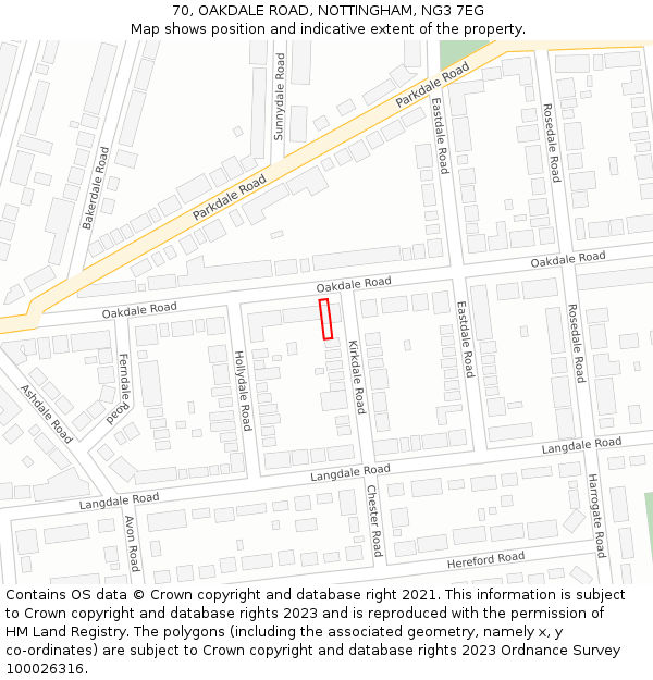 70, OAKDALE ROAD, NOTTINGHAM, NG3 7EG: Location map and indicative extent of plot