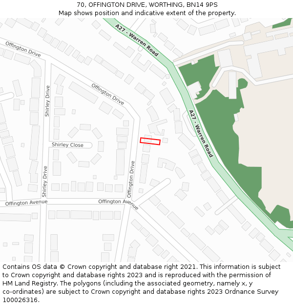 70, OFFINGTON DRIVE, WORTHING, BN14 9PS: Location map and indicative extent of plot